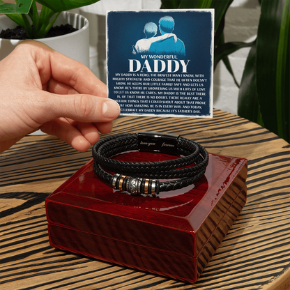 My Wonderful Daddy - Men's Vegan Leather Bracelet with Message Card - Meaningful Gift for Dad from Son or Daughter - Mallard Moon Gift Shop