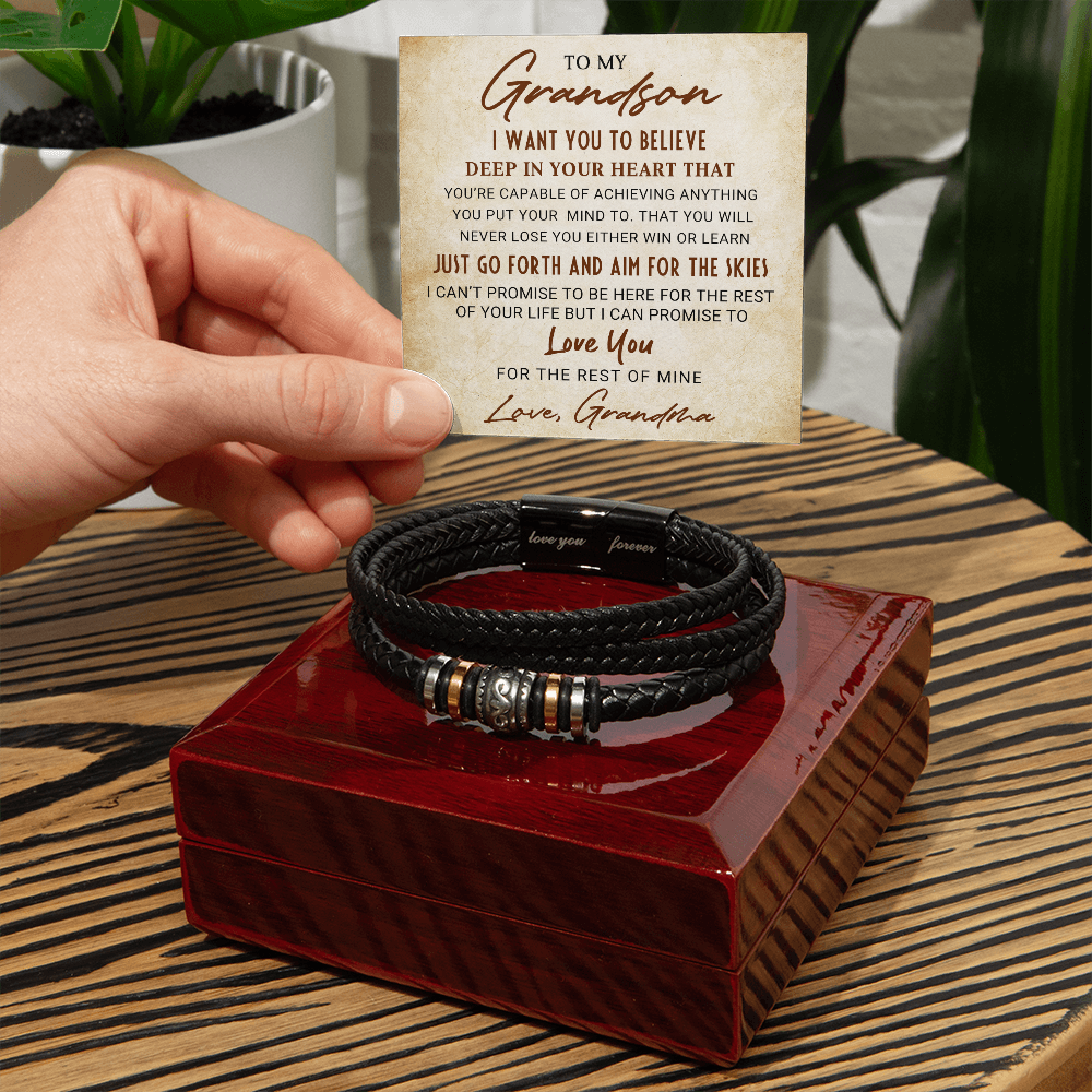 To My Grandson Bracelet – Inspirational Gift from Grandma | Love You Forever Message with Boxed Card for Birthday, Graduation, or Christmas - Mallard Moon Gift Shop