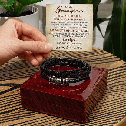 To My Grandson Bracelet – Inspirational Gift from Grandma | Love You Forever Message with Boxed Card for Birthday, Graduation, or Christmas - Mallard Moon Gift Shop