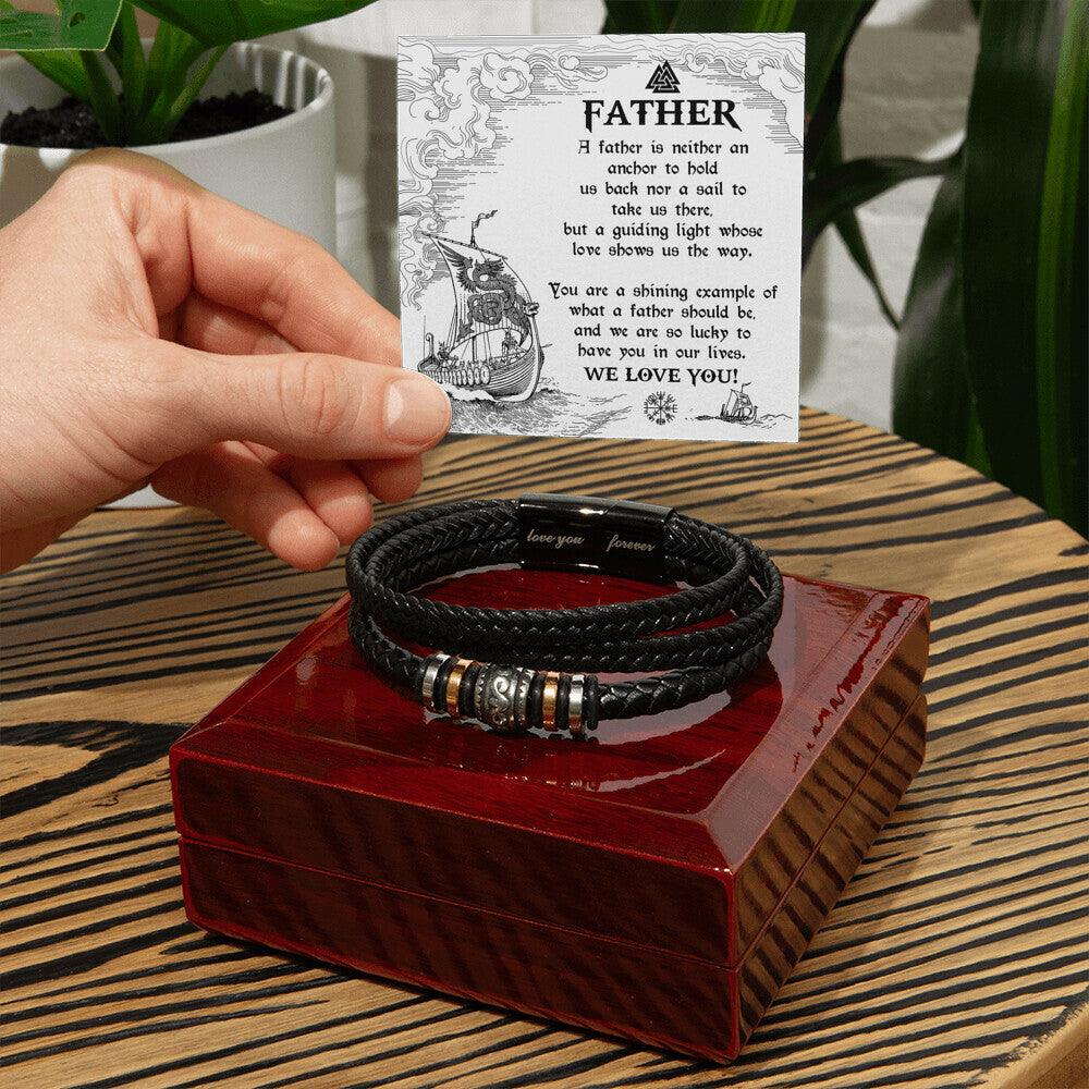 Gift for Father - You Are Our Guiding Light Men's Braided Leather Keepsake Bracelet - Mallard Moon Gift Shop