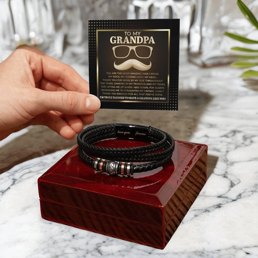 To My Grandpa - My Rock My Guiding Light My Hero Men's Leather Bracelet - Mallard Moon Gift Shop
