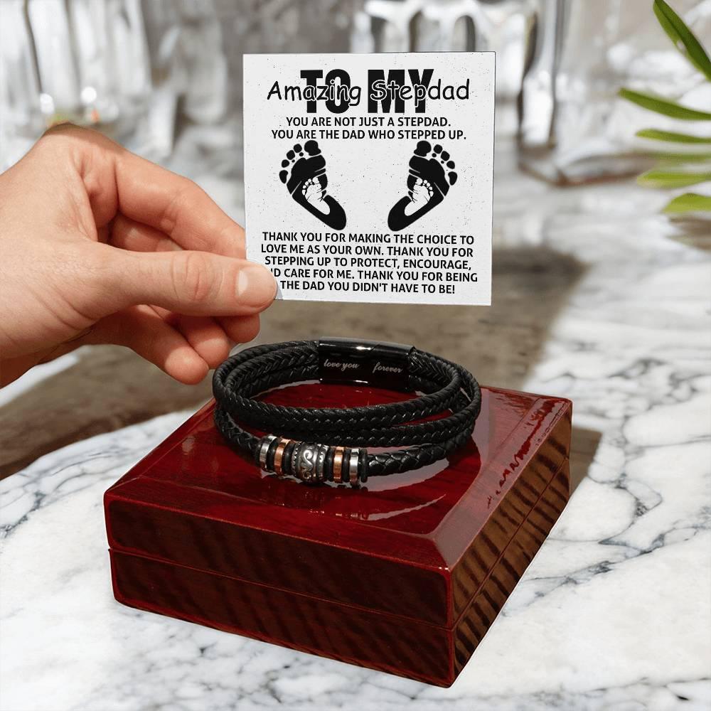 To My Amazing Stepdad You are Not Just a Stepdad, You are the Dad Who Stepped Up Men's Leather Bracelet - Mallard Moon Gift Shop
