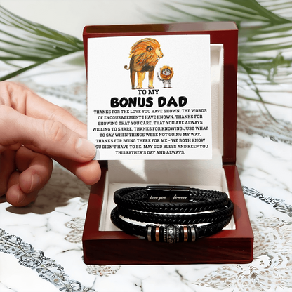 Bonus Dad Father's Day Gift - Men's Love You Forever Bracelet with Grateful Heart Message Card - Braided Vegan Leather Bracelet - Meaningful Stepdad Appreciation Gift - Mallard Moon Gift Shop