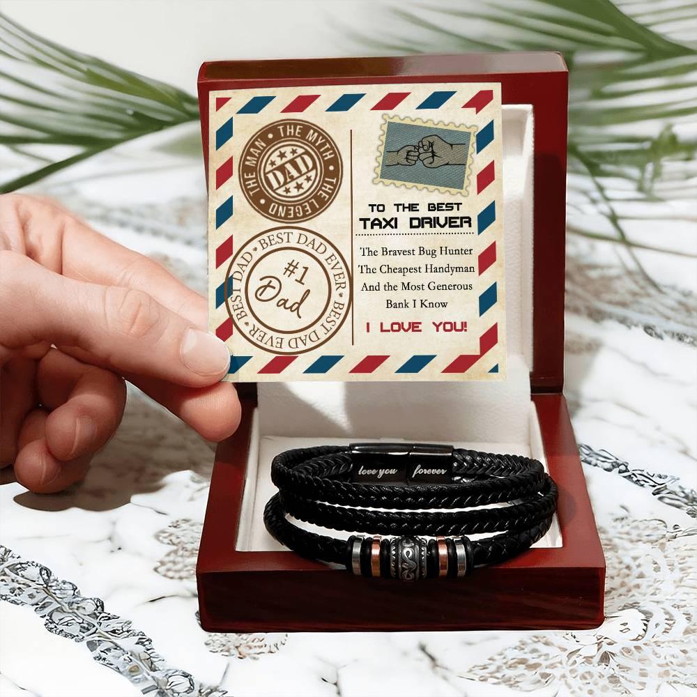 Dad Gift - Most Generous Bank - Black Braided Leather Men's Bracelet - Mallard Moon Gift Shop