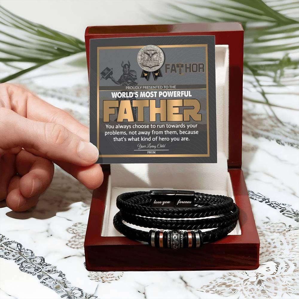 Dad Gift-Fathor - The Most Powerful Viking Father - Braided Leather Men's Bracelet - Mallard Moon Gift Shop