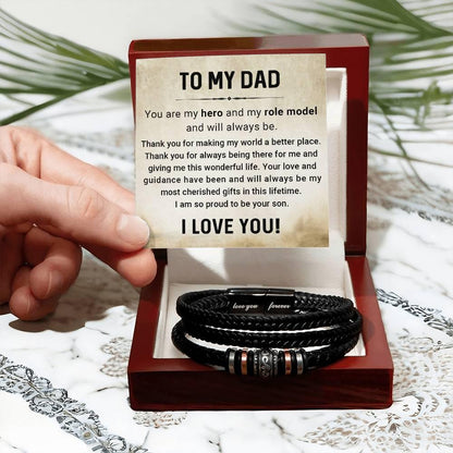Dad My Hero My Role Model Leather Braided Men's Bracelet - Mallard Moon Gift Shop