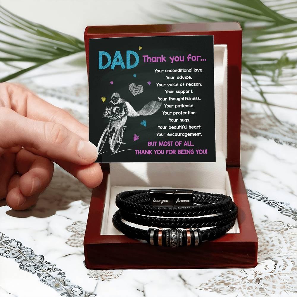 Dad Gift-Thank You For Being You -Braided Leather Men's Bracelet - Mallard Moon Gift Shop