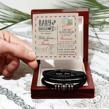 Gift for New Dad - Baby Loading Daddy Can't Wait to Lay Down On Your Chest, Love The Bump -Braided Leather Men's Bracelet - Mallard Moon Gift Shop