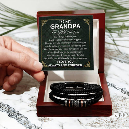 Grandpa Gift Thank You for Your Love and Support Black Braided Leather Men's Bracelet - Mallard Moon Gift Shop