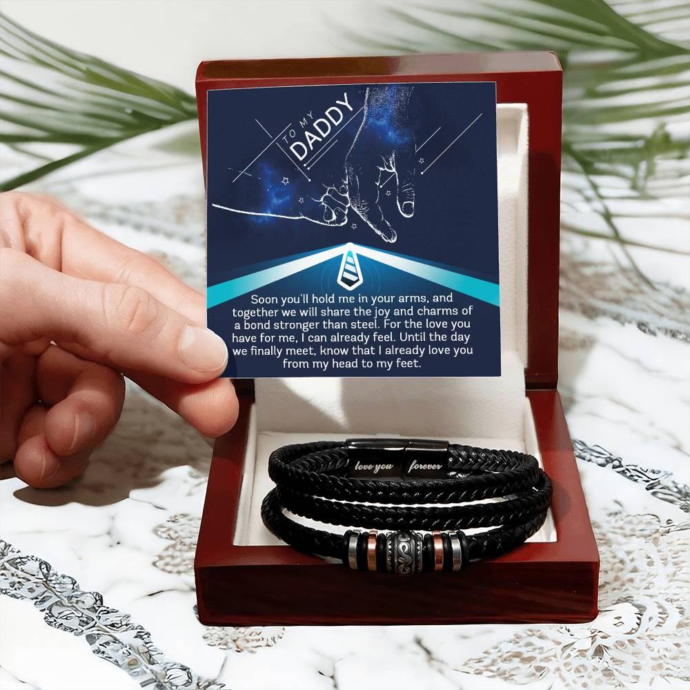 Gift for New Dad - Daddy- We Will Share a Bond Stronger Than Steel-Braided Leather Men's Bracelet - Mallard Moon Gift Shop
