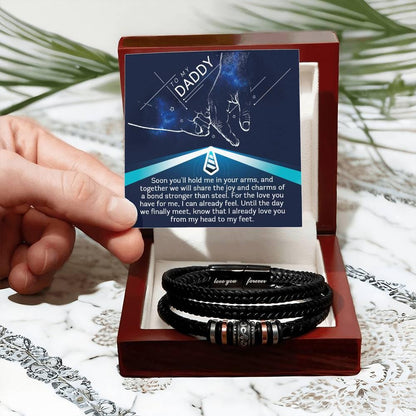 Gift for New Dad - Daddy- We Will Share a Bond Stronger Than Steel-Braided Leather Men's Bracelet - Mallard Moon Gift Shop