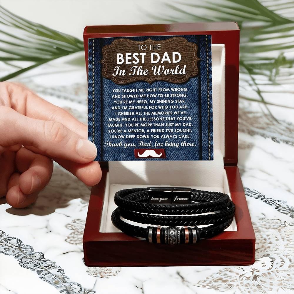 Dad Gift - You Taught Me Right from Wrong - Braided Leather Men's Bracelet - Mallard Moon Gift Shop
