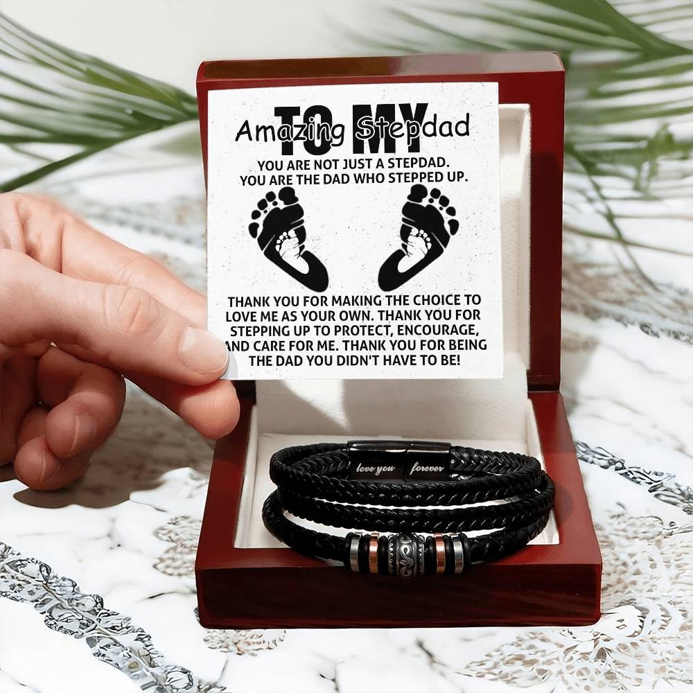 To My Amazing Stepdad You are Not Just a Stepdad, You are the Dad Who Stepped Up Men's Leather Bracelet - Mallard Moon Gift Shop