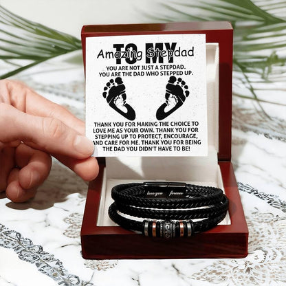 To My Amazing Stepdad You are Not Just a Stepdad, You are the Dad Who Stepped Up Men's Leather Bracelet - Mallard Moon Gift Shop