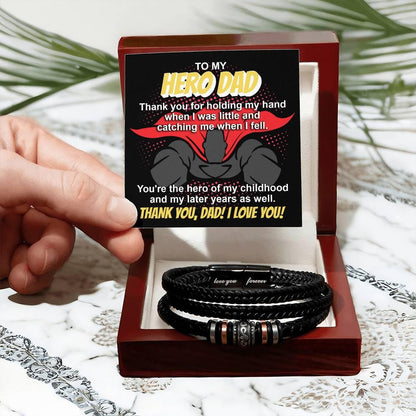 Dad Gift - To My Hero Dad Catching Me When I Fell - Braided Leather Men's Bracelet - Mallard Moon Gift Shop