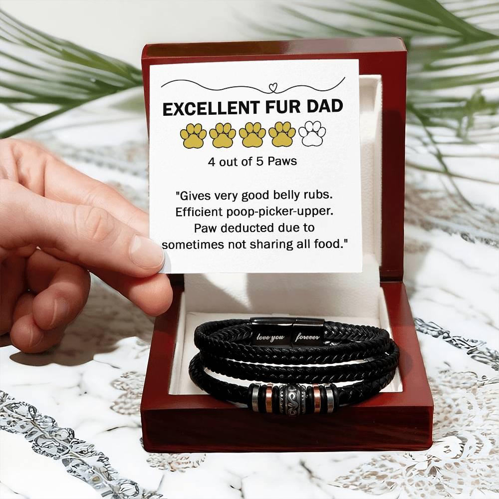 Gift for Fur Dad Belly Rubber Black Braided Leather Men's Bracelet - Mallard Moon Gift Shop