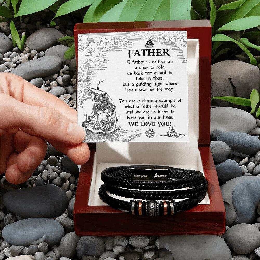 Gift for Father - You Are Our Guiding Light Men's Braided Leather Keepsake Bracelet - Mallard Moon Gift Shop