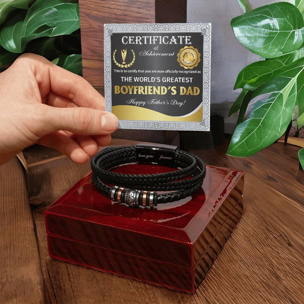 Gift for Boyfriend's Dad - World's Greatest Dad Happy Father's Day - Men's Braided Leather Bracelet - Mallard Moon Gift Shop