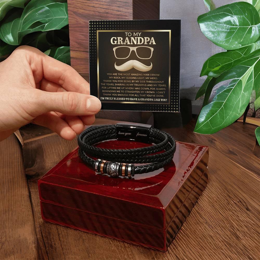 To My Grandpa - My Rock My Guiding Light My Hero Men's Leather Bracelet - Mallard Moon Gift Shop