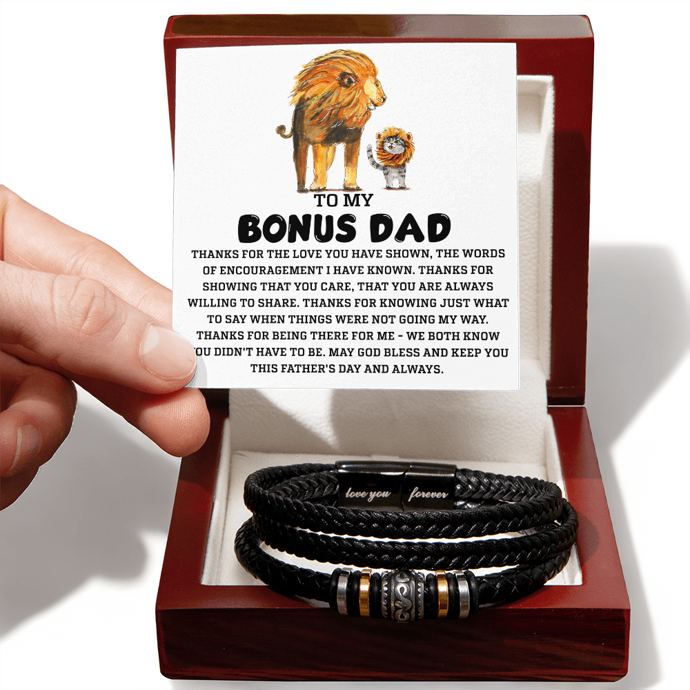Bonus Dad Father's Day Gift - Men's Love You Forever Bracelet with Grateful Heart Message Card - Braided Vegan Leather Bracelet - Meaningful Stepdad Appreciation Gift - Mallard Moon Gift Shop