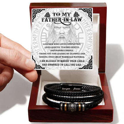 Gift for Father-in-Law - Thank You for Leading By Example - Black Braided Leather Men's Bracelet - Mallard Moon Gift Shop
