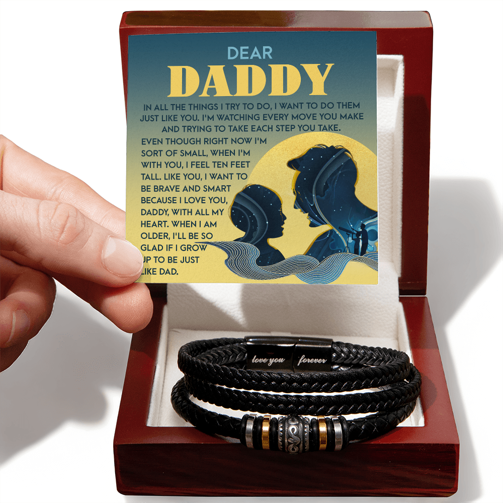 Dear Daddy Men's Vegan Leather Bracelet Birthday, Father's Day Gift with Heartfelt “Just Like You” Message Card for Dad from Son or Daughter - Mallard Moon Gift Shop
