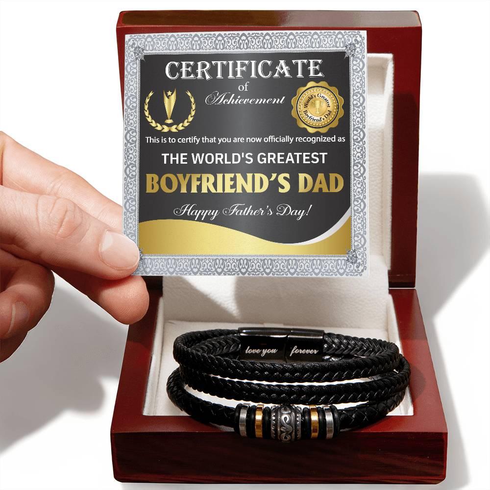 Gift for Boyfriend's Dad - World's Greatest Dad Happy Father's Day - Men's Braided Leather Bracelet - Mallard Moon Gift Shop