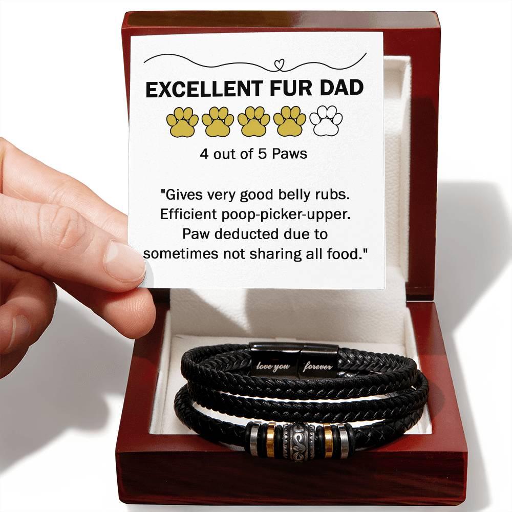 Gift for Fur Dad Belly Rubber Black Braided Leather Men's Bracelet - Mallard Moon Gift Shop