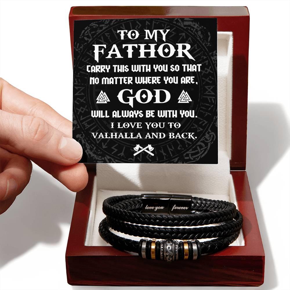 Dad Gift - To My Fathor -God Will Always Be With You-To Valhalla Viking Braided Leather Men's Bracelet - Mallard Moon Gift Shop