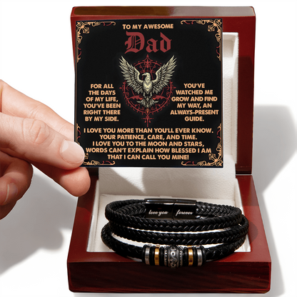 To My Awesome Dad Vegan Leather Bracelet  Birthday, Father's Day Gift with Norse-Inspired “Always Present Guide" Message Card - - Mallard Moon Gift Shop