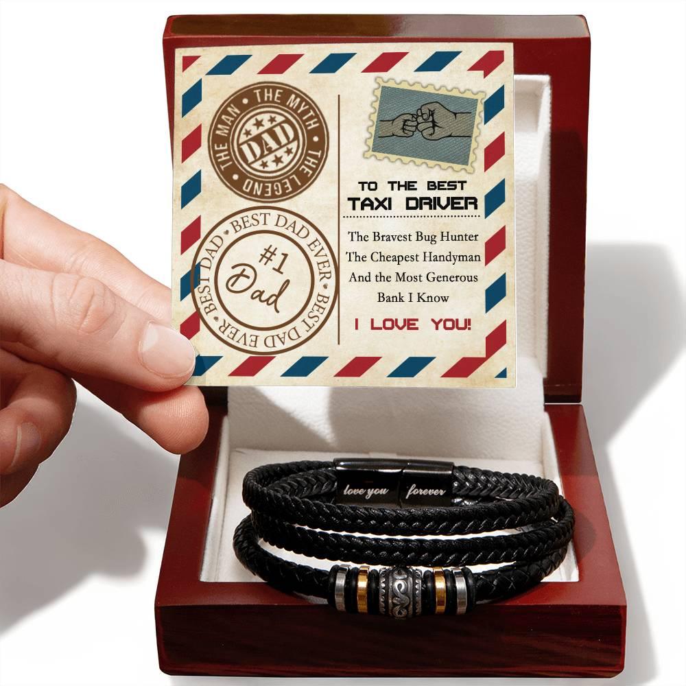 Dad Gift - Most Generous Bank - Black Braided Leather Men's Bracelet - Mallard Moon Gift Shop