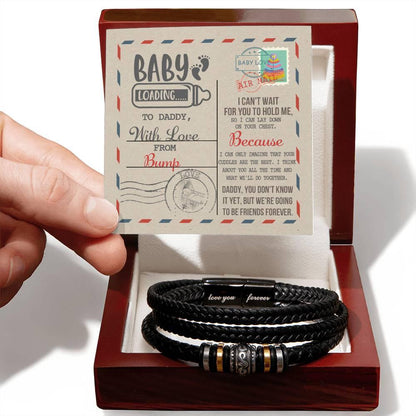 Gift for New Dad - Baby Loading Daddy Can't Wait to Lay Down On Your Chest, Love The Bump -Braided Leather Men's Bracelet - Mallard Moon Gift Shop