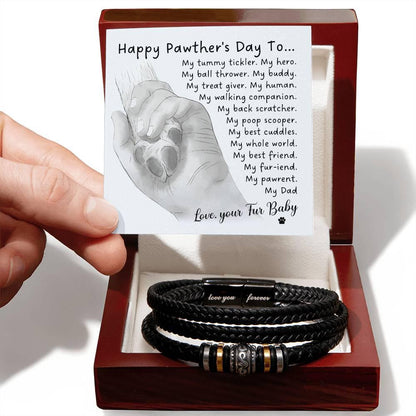 Gift for Fur Dad Happy Pawther's Day Personalized Black Braided Leather Men's Bracelet - Mallard Moon Gift Shop