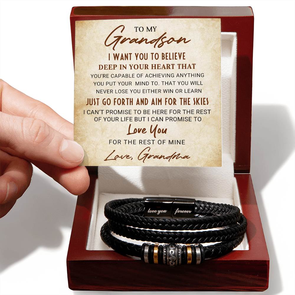 To My Grandson Bracelet – Inspirational Gift from Grandma | Love You Forever Message with Boxed Card for Birthday, Graduation, or Christmas - Mallard Moon Gift Shop