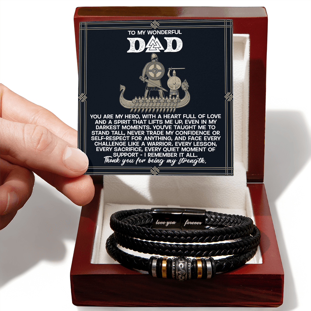Dad - You are my Hero - Braided Vegan Leather Bracelet with Viking Heartfelt Message Card Birthday, Father's Day, Christmas Gift - Mallard Moon Gift Shop