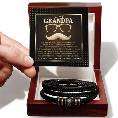 To My Grandpa - My Rock My Guiding Light My Hero Men's Leather Bracelet - Mallard Moon Gift Shop