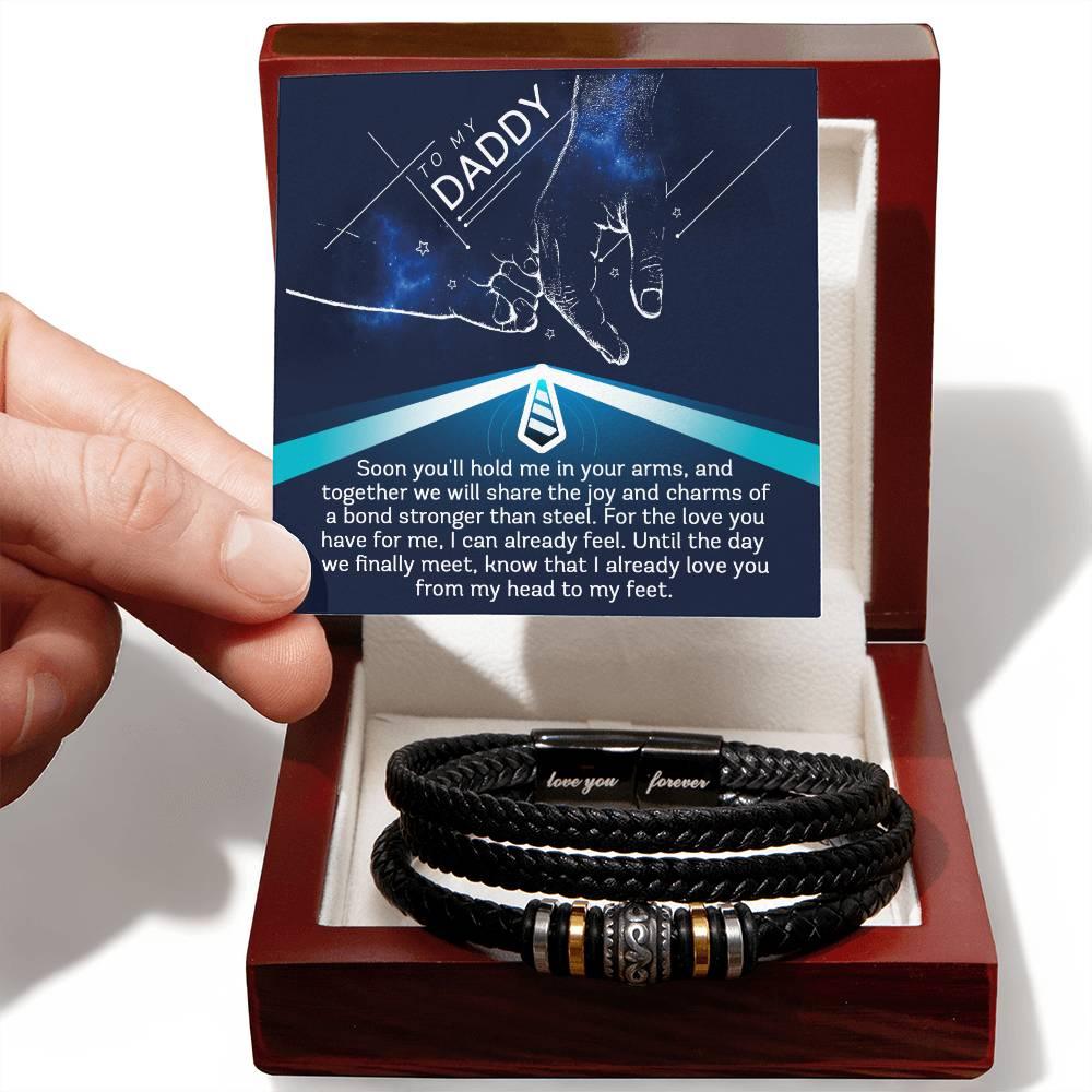 Gift for New Dad - Daddy- We Will Share a Bond Stronger Than Steel-Braided Leather Men's Bracelet - Mallard Moon Gift Shop