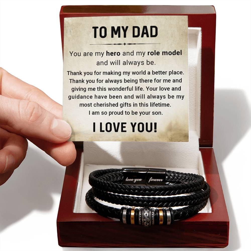 Dad My Hero My Role Model Leather Braided Men's Bracelet - Mallard Moon Gift Shop