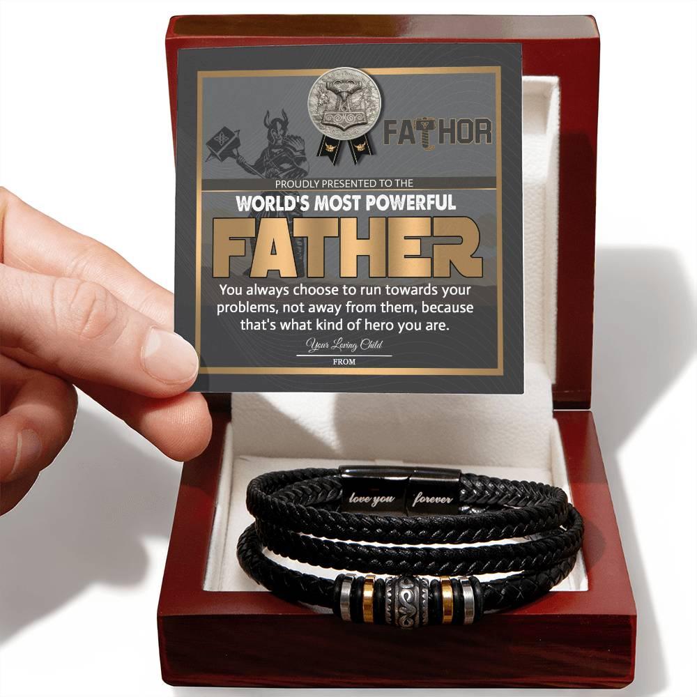 Dad Gift-Fathor - The Most Powerful Viking Father - Braided Leather Men's Bracelet - Mallard Moon Gift Shop