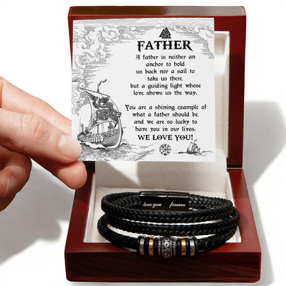 Gift for Father - You Are Our Guiding Light Men's Braided Leather Keepsake Bracelet - Mallard Moon Gift Shop
