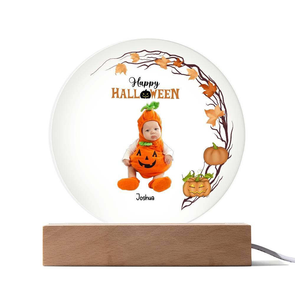 Personalized Halloween Photo Upload - Baby First Halloween Keepsake - Family Costume Round Acrylic Plaque with LED Lighted Base - Mallard Moon Gift Shop