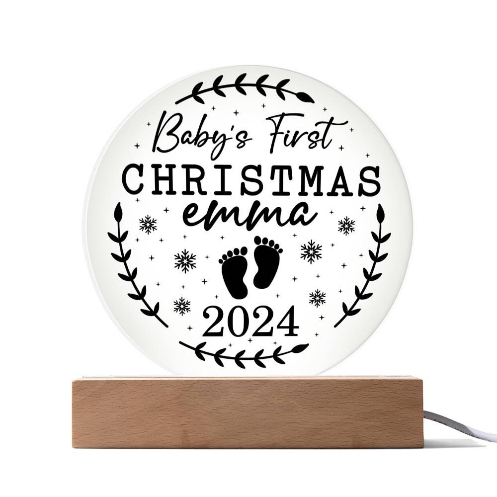 Baby's First Christmas Personalized Acrylic Plaque with Wood or LED Lighted Base - Mallard Moon Gift Shop
