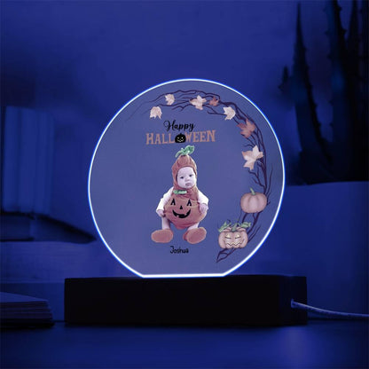 Personalized Halloween Photo Upload - Baby First Halloween Keepsake - Family Costume Round Acrylic Plaque with LED Lighted Base - Mallard Moon Gift Shop