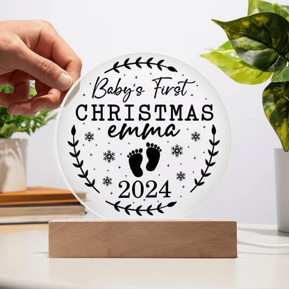 Baby's First Christmas Personalized Acrylic Plaque with Wood or LED Lighted Base - Mallard Moon Gift Shop