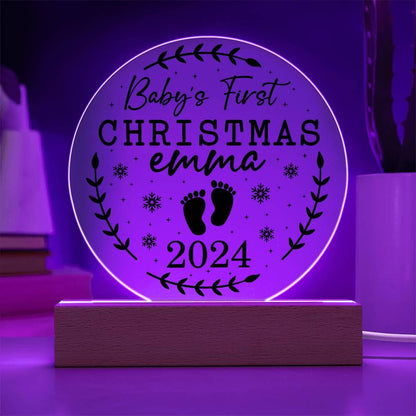 Baby's First Christmas Personalized Acrylic Plaque with Wood or LED Lighted Base - Mallard Moon Gift Shop