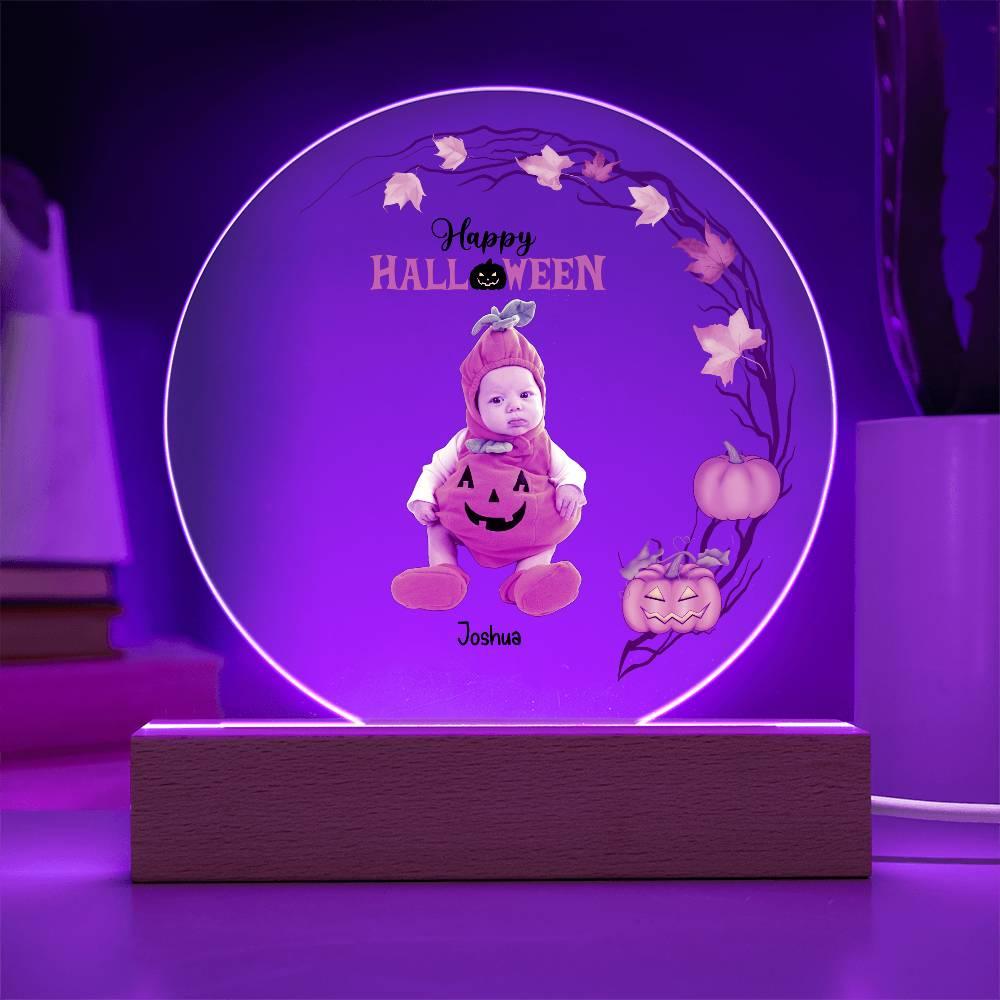 Personalized Halloween Photo Upload - Baby First Halloween Keepsake - Family Costume Round Acrylic Plaque with LED Lighted Base - Mallard Moon Gift Shop