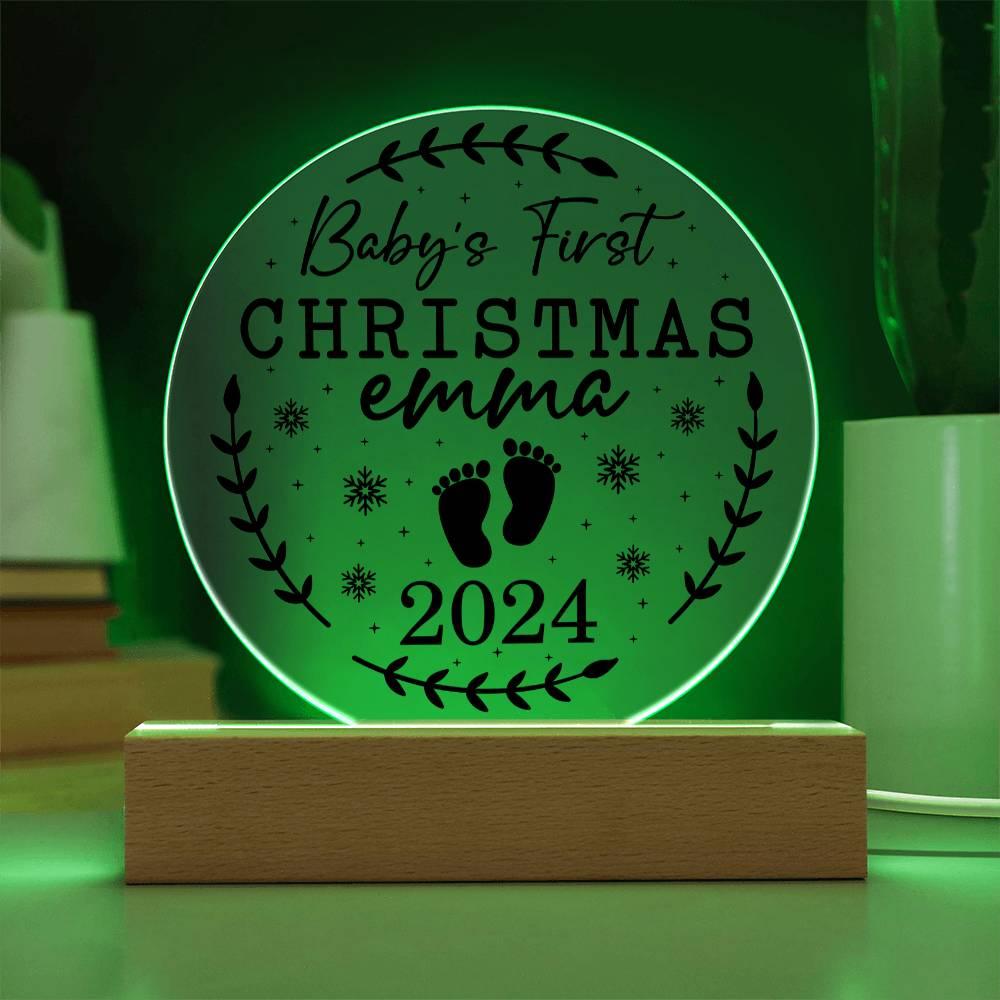 Baby's First Christmas Personalized Acrylic Plaque with Wood or LED Lighted Base - Mallard Moon Gift Shop