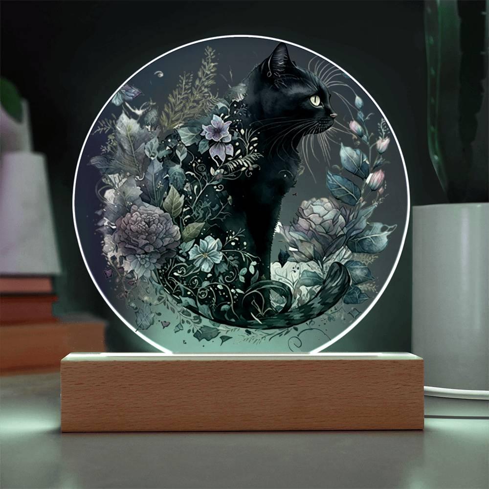 Glowing Eyes at Midnight: Halloween Cat Acrylic Plaque - Mallard Moon Gift Shop