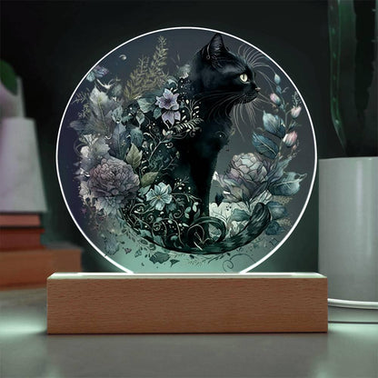 Glowing Eyes at Midnight: Halloween Cat Acrylic Plaque - Mallard Moon Gift Shop