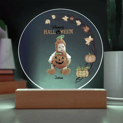 Personalized Halloween Photo Upload - Baby First Halloween Keepsake - Family Costume Round Acrylic Plaque with LED Lighted Base - Mallard Moon Gift Shop